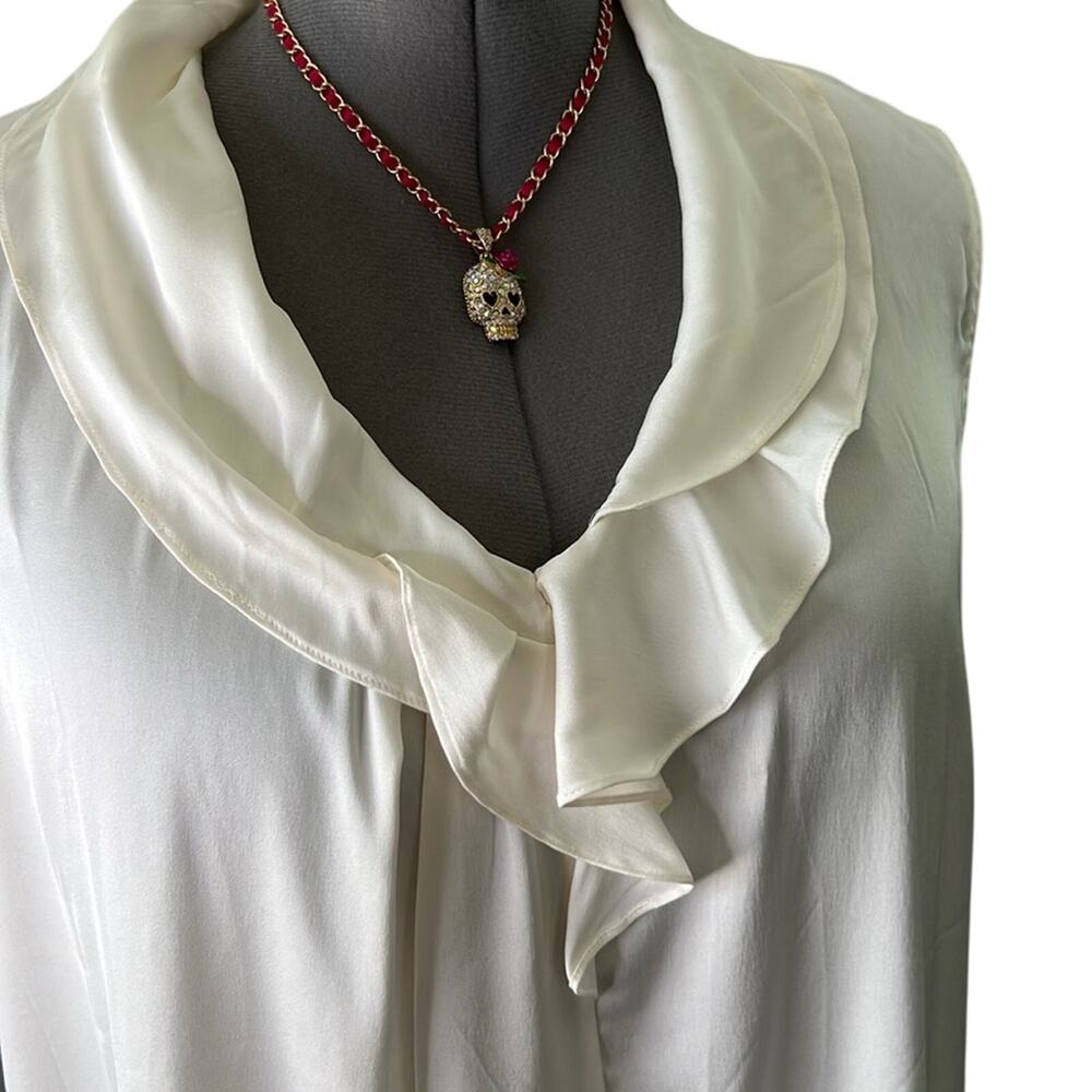 Ellie Tahari top sleeveless v-neck silk ruffled Emielina crème size xl NWT - Picture 3 of 6